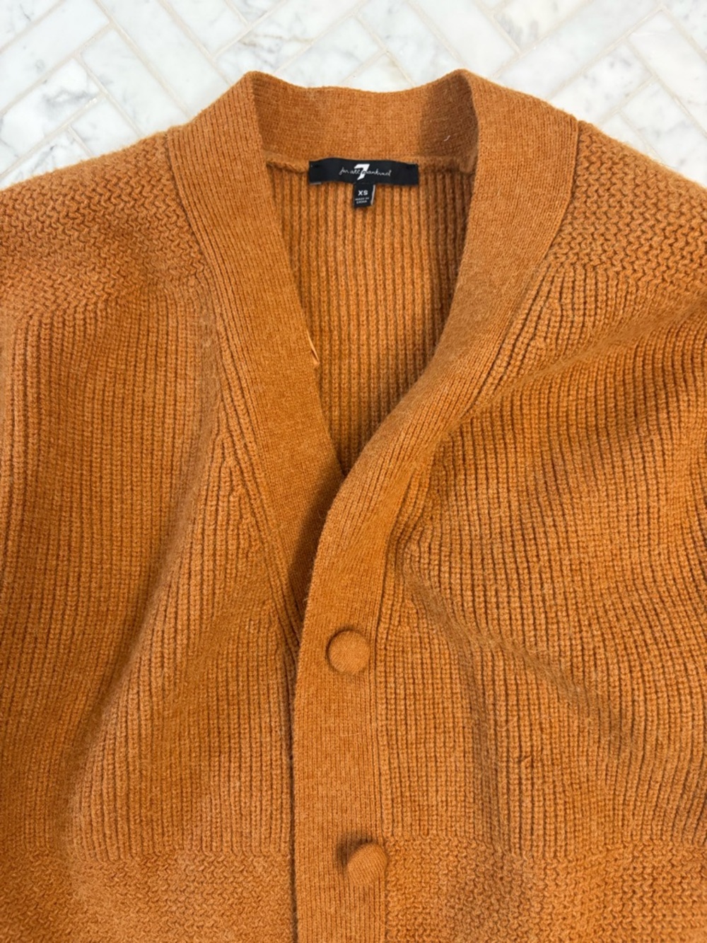 7 For All Mankind Rust Brown Button-Front Ribbed Cardigan - Picture 2 of 4